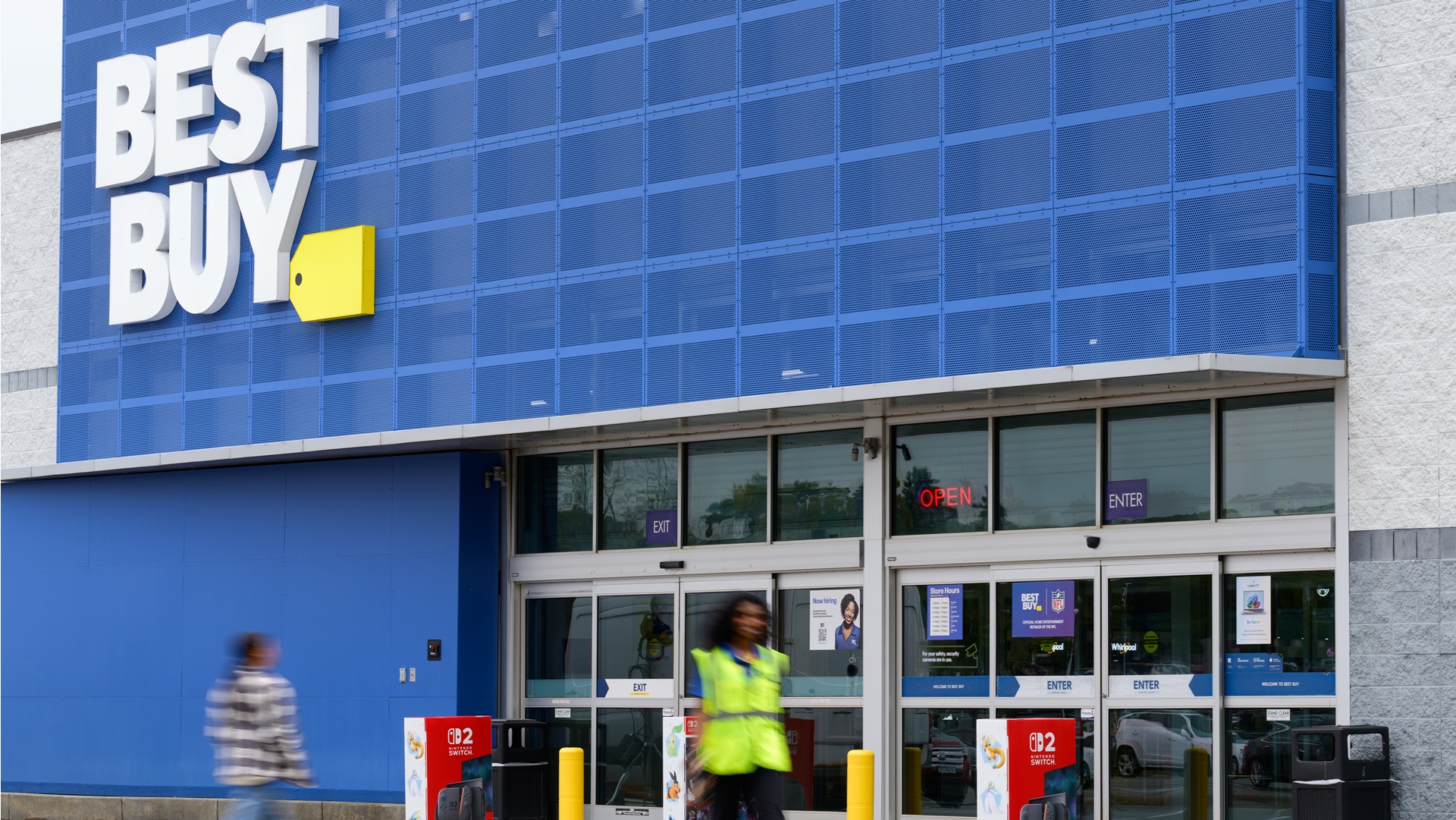 Outside a Best Buy storefront