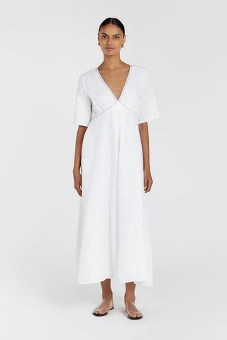 Rhodes White Linen Midi Dress