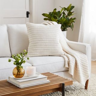 Neutral cushion pictured on sofa