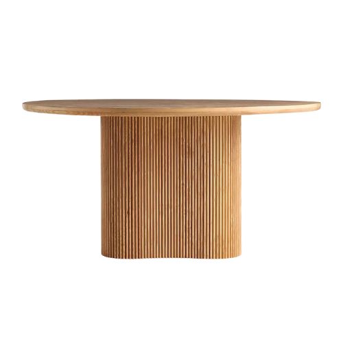 AnthroHome, Scout Round Fluted Pedestal Burl Wood Dining Table