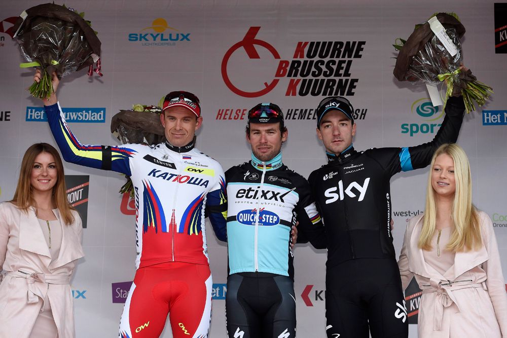 The podium at the 2015 edition of Kuurne-Brussels-Kuurne