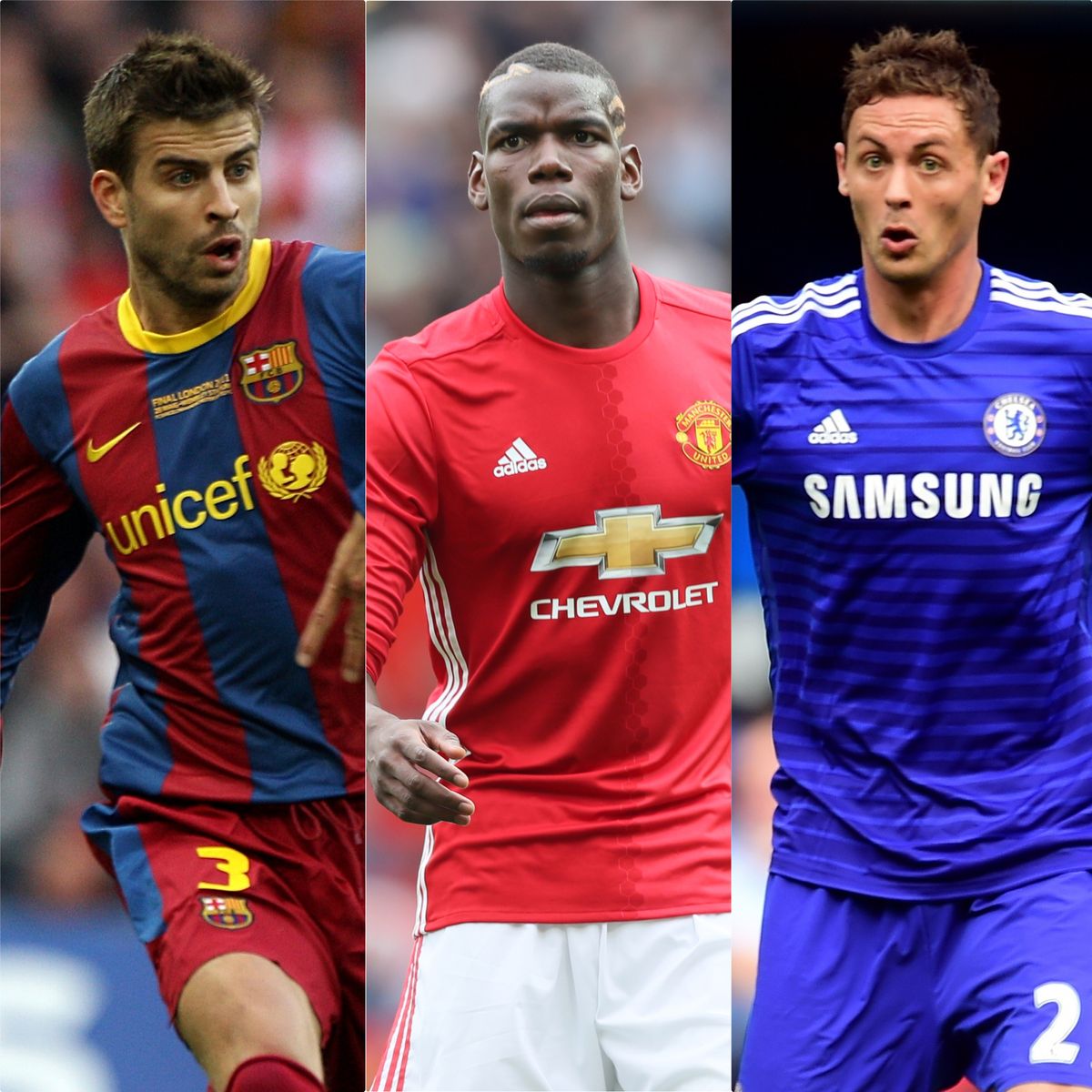 Gerard Pique, Paul Pogba and Nemanja Matic