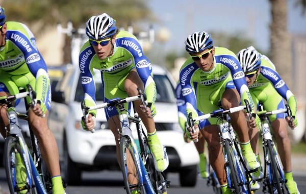 Liquigas-Doimo during their combined effort against the clock