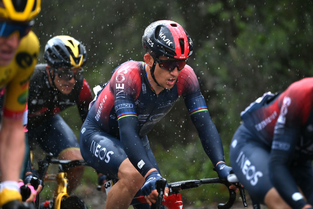 SANT FELIU DE GUIXOLS SPAIN MARCH 21 Michal Kwiatkowski of Poland and Team INEOS Grenadiers competes in heavy rain during the 101st Volta Ciclista a Catalunya 2022 Stage 1a 171km stage from Sant Feliu de Guxols to Sant Feliu de Guxols VoltaCatalunya101 WorldTour on March 21 2022 in Sant Feliu de Guixols Spain Photo by David RamosGetty Images