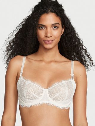 Shimmer Heart Embroidery Unlined Balconette Bra in White