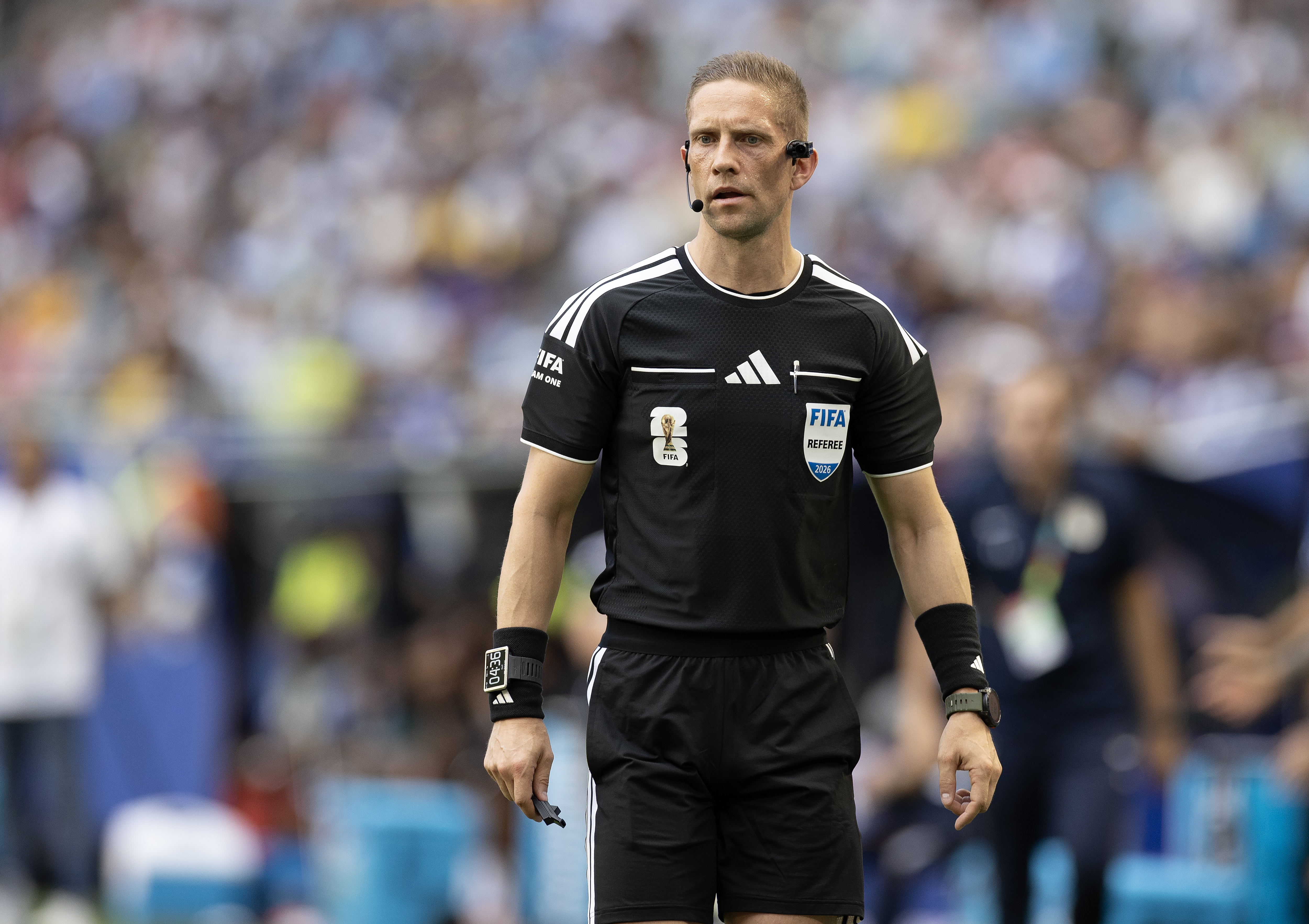 MIAMI, FLORIDA - JUNE 21: Referee Espen Eskas looks on during the FIFA World Cup 2026 Group H match between Uruguay and Cabo Verde at Miami Stadium on June 21, 2026 in Miami, Florida. (Photo by Michael Pimentel/ISI Photos/ISI Photos via Getty Images)