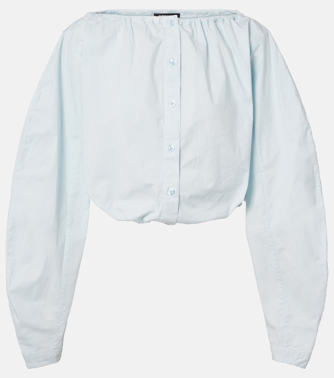 Gathered Cotton-Blend Blouse in Blue - Rotate