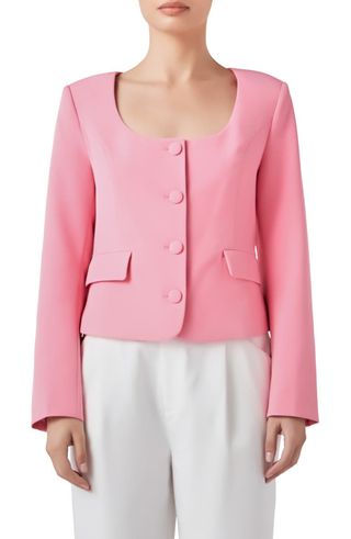 Scoop Neck Button-Up Blazer