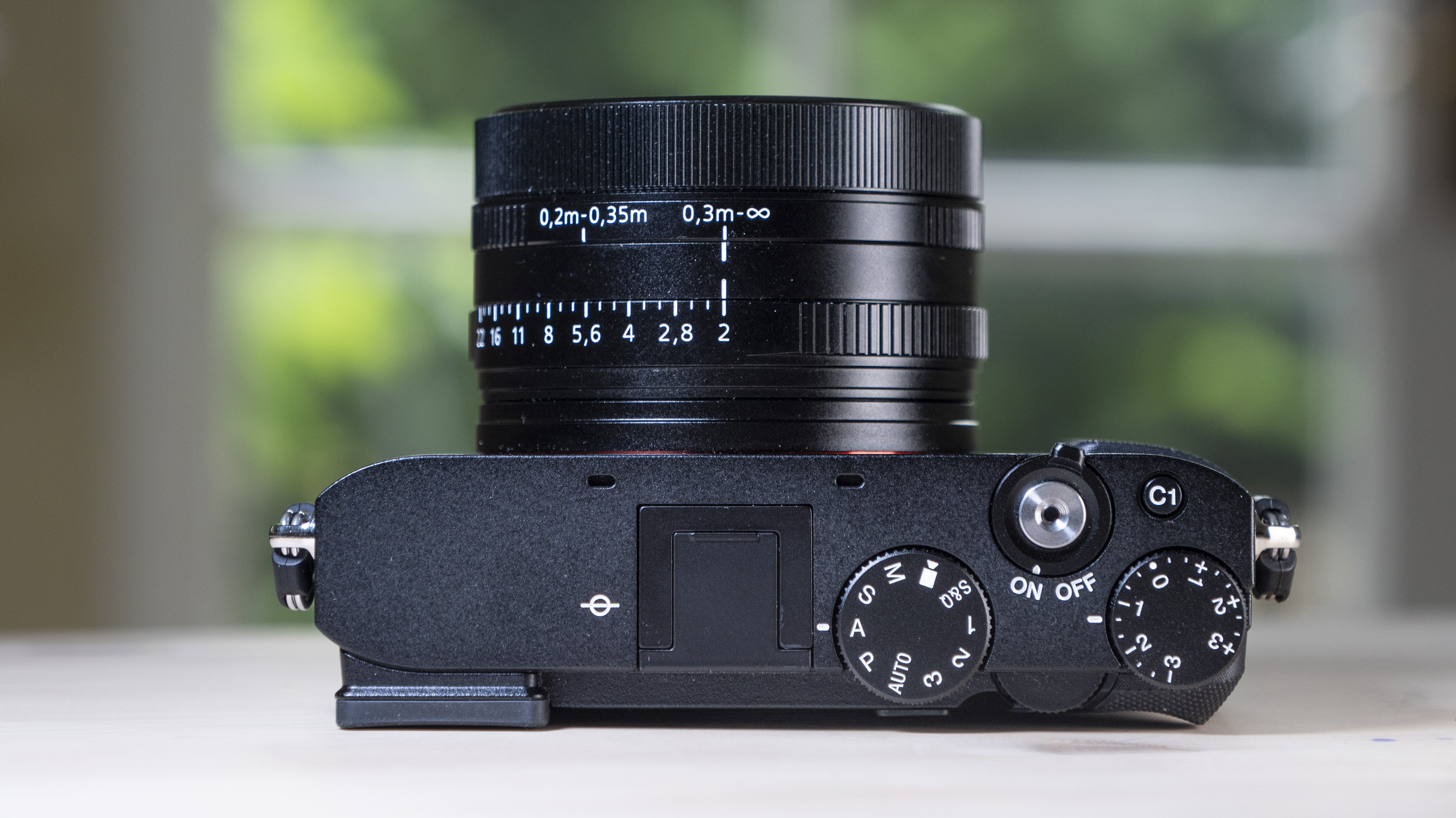 Close up of the Sony RX1R III compact camera's lens