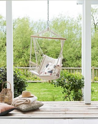 hanging chair over small decking