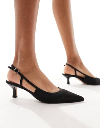 Asos Design Strut Slingback Kitten Heeled Shoes in Black