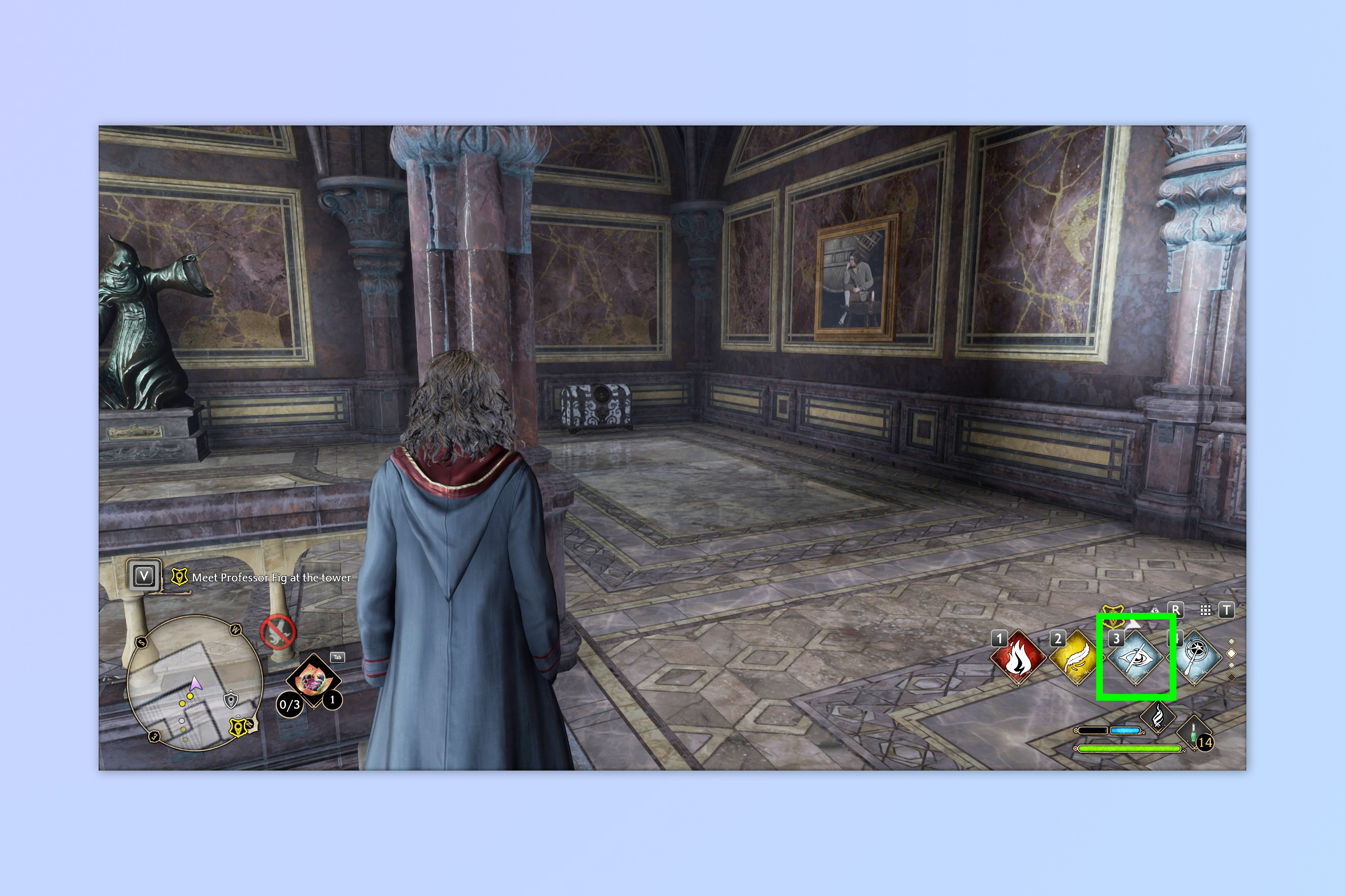 Скриншот из Hogwarts Legacy, показывающий шаги, необходимые для разблокировки ящиков для глаз.