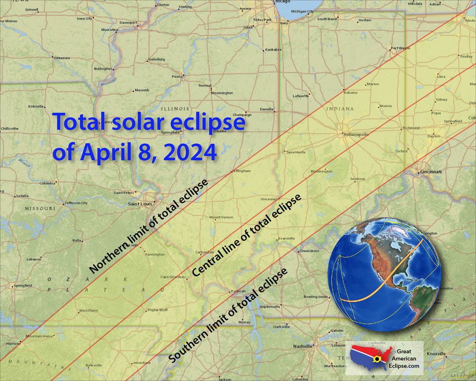 Total Eclipse 2024 Map Of Totality Illinois Glenn Kalinda