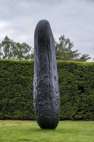 Giant gerkin sculpture. Part of Erwin Wurm exhibition at Yorkshire Sculpture Park