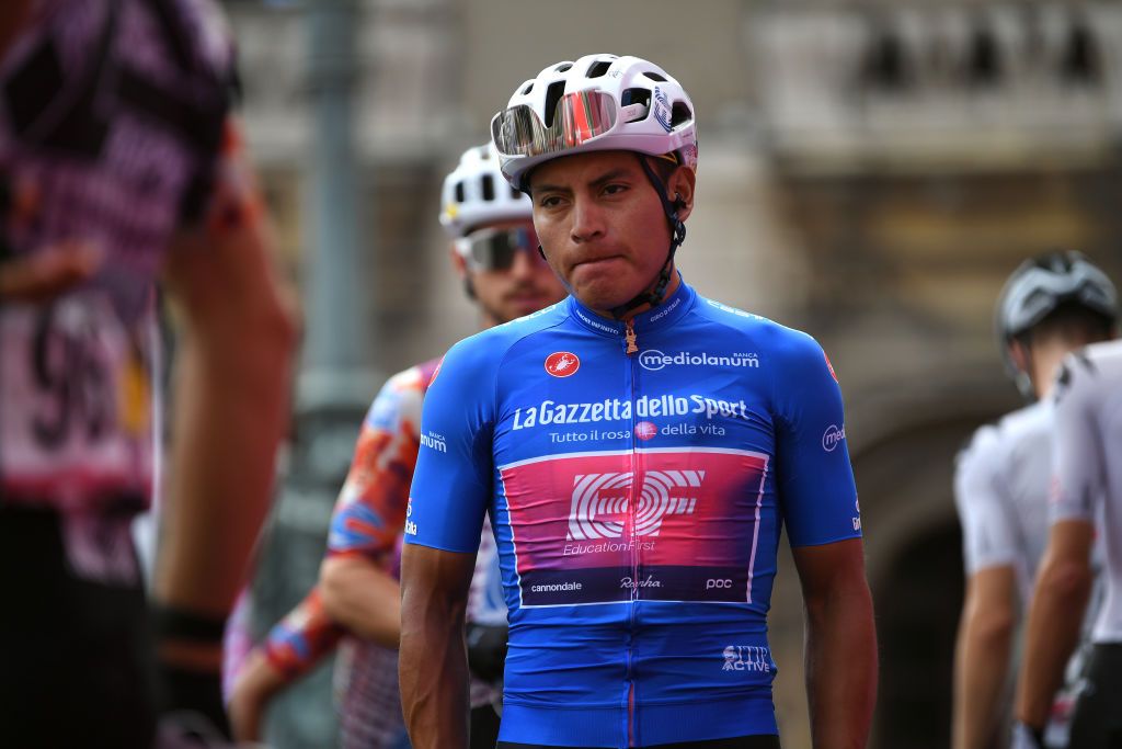 VILLAFRANCA TIRRENA ITALY OCTOBER 06 Start Jonathan Caicedo Cepeda of Ecuador and Team EF Pro Cycling Blue Mountain Jersey Catania City during the 103rd Giro dItalia 2020 Stage 4 a 140km stage from Catania to Villafranca Tirrena girodiitalia Giro on October 06 2020 in Villafranca Tirrena Italy Photo by Tim de WaeleGetty Images