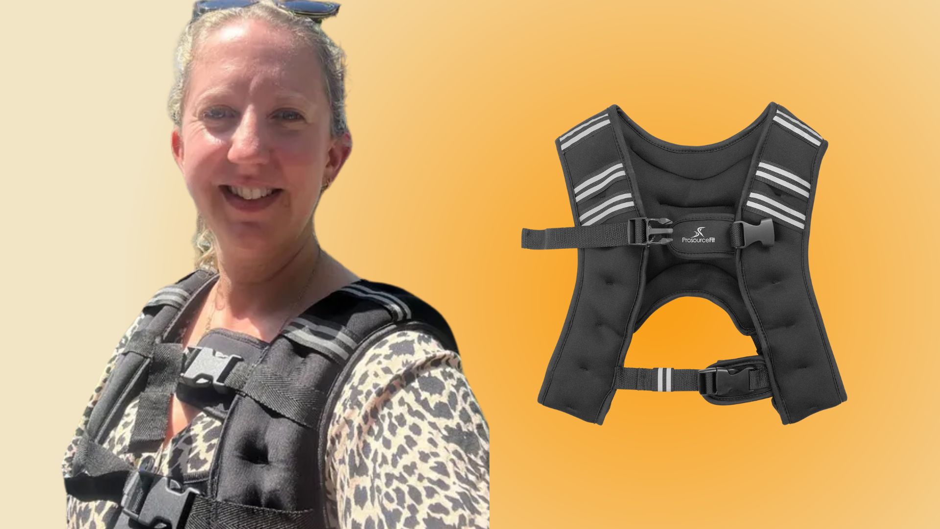 Kat Storr wearing the Prosource weighted vest for walking