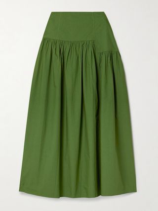 Nora Gathered Organic Cotton-Poplin Midi Skirt