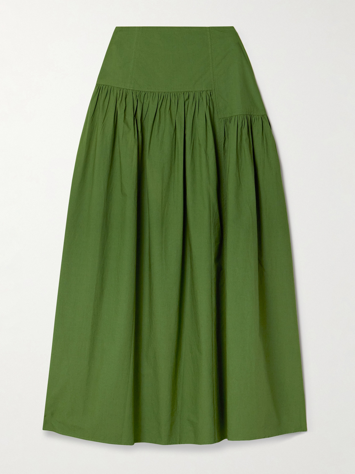 Nora Gathered Organic Cotton-Poplin Midi Skirt