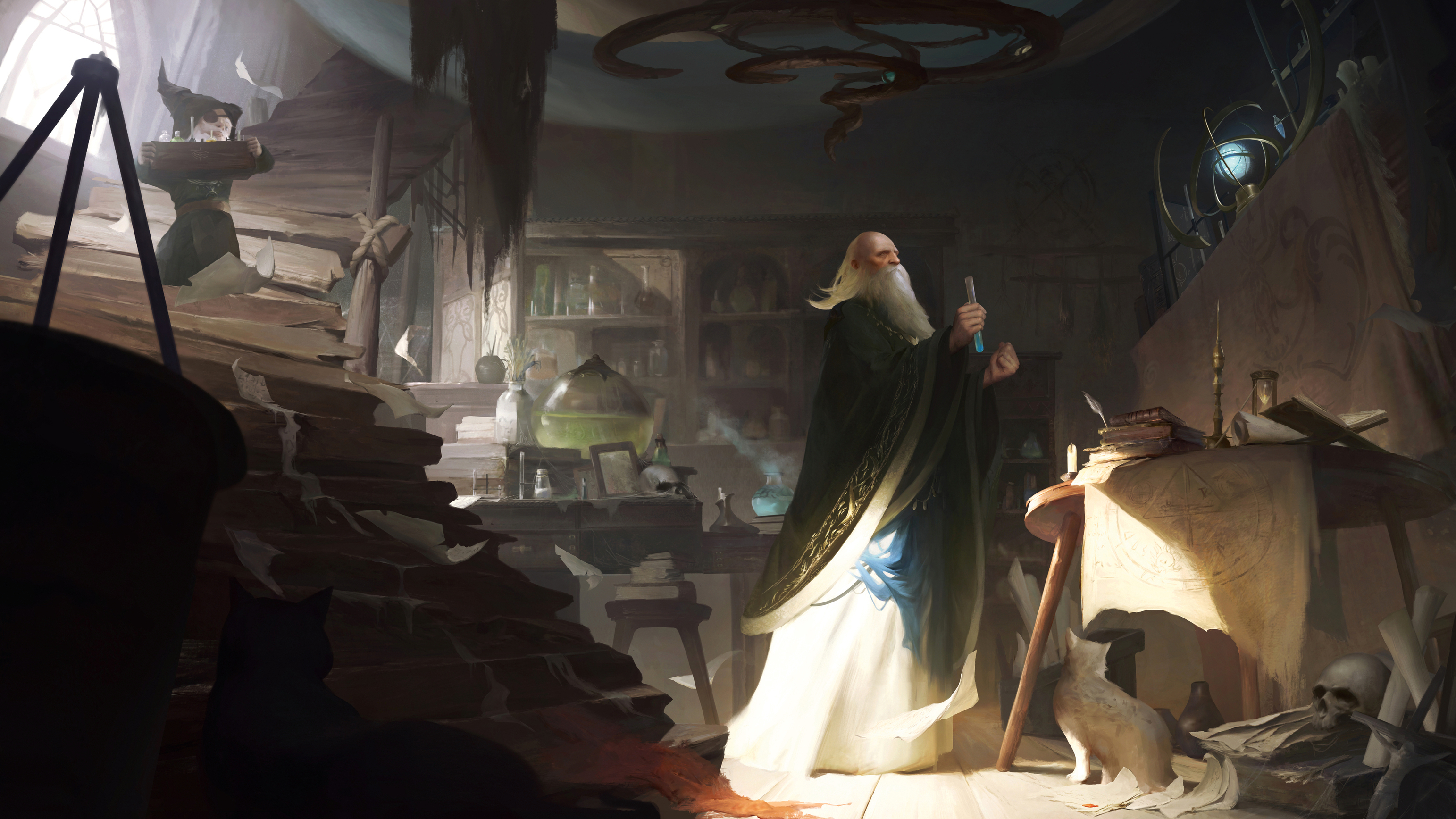 Striking fantasy scene; a wizard