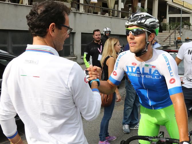 Sonny Colbrelli and Italian coach Davide Cassani