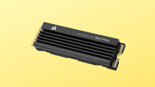 Corsair MP600 Pro LPX SSD on a yellow background