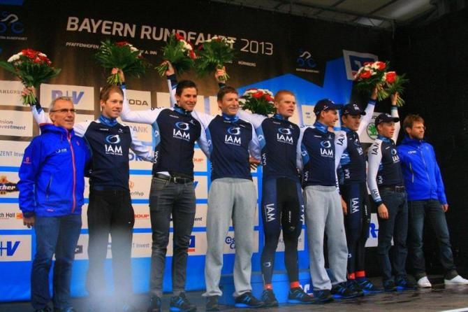 IAM Cycling on stage after winning the team classification at Bayern-Rundfahrt