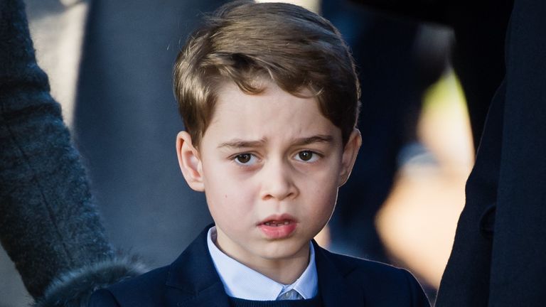 Prince George of Cambridge attends the Christmas Day Church service at Church of St Mary Magdalene