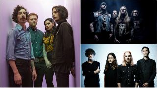 A collage of turbowolf, pulled apart by horses, orange goblin