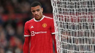 Manchester United's English striker Mason Greenwood during the England Premier League football match between Manchester United and Wolverhampton Wanderers in January 2022