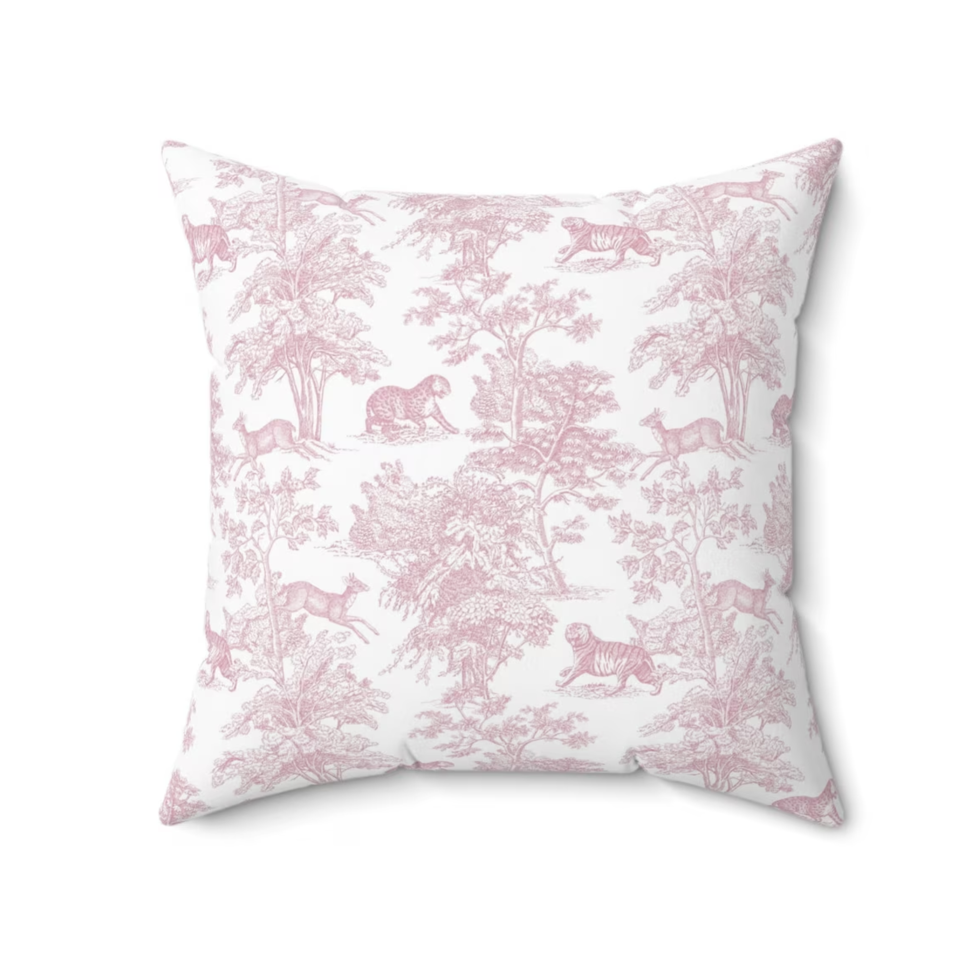 a pink toile de jouy pillow