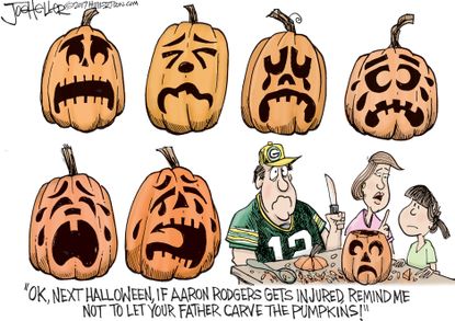 Editorial cartoon Aaron Rodgers Halloween