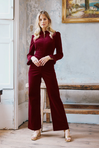 party outfits - aspiga deep red cord jumpsuit
