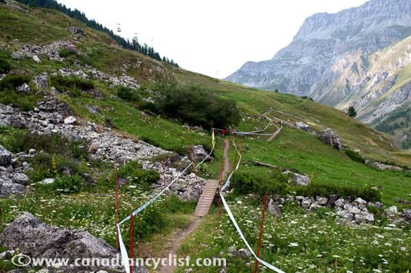Some nice singletrack traverses the side of the mountain in Val d'Isere