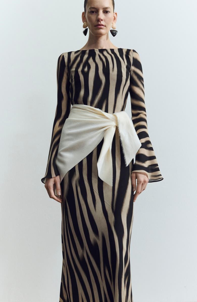 Abstract Zebra Stripe Long Sleeve Dress