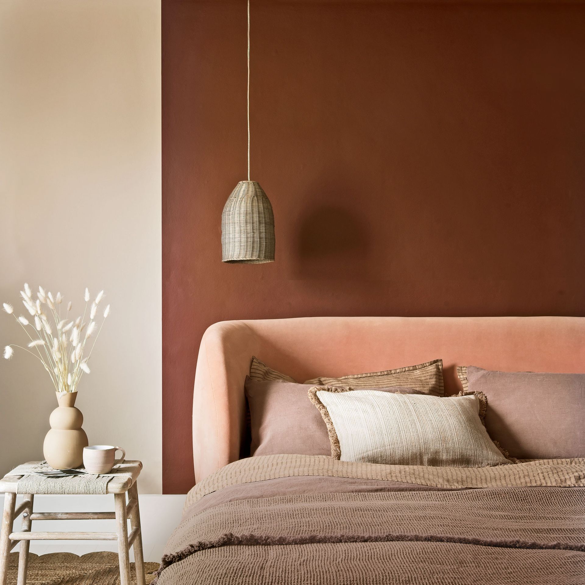 bedroom with earthy tones