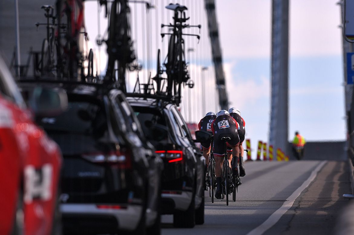 Trek-Segafredo during the men's TTT at the Bergen World Championships