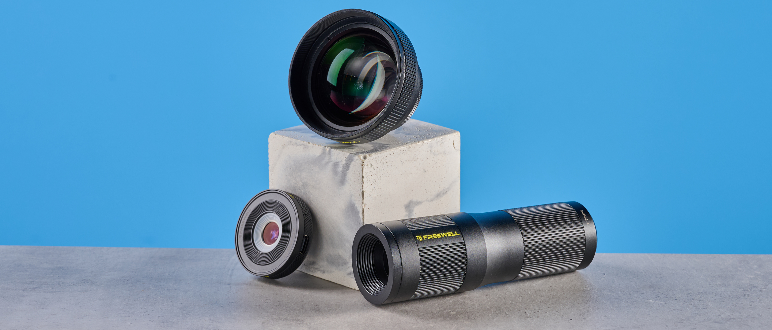The Freewell iPhone lens on a stone surface