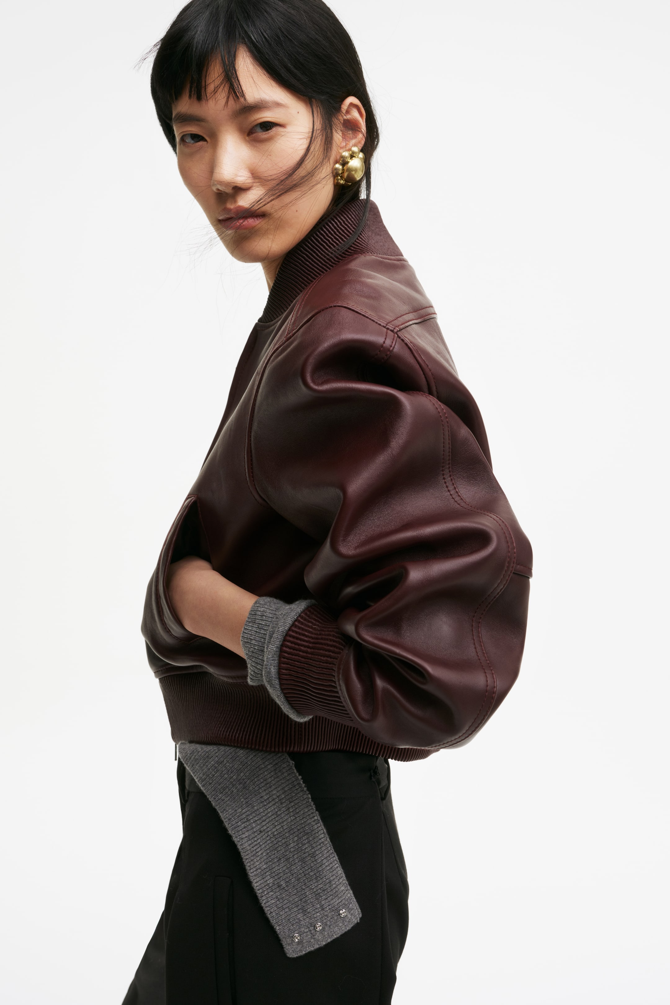 Leather Bomber Jacket - Burgundy
