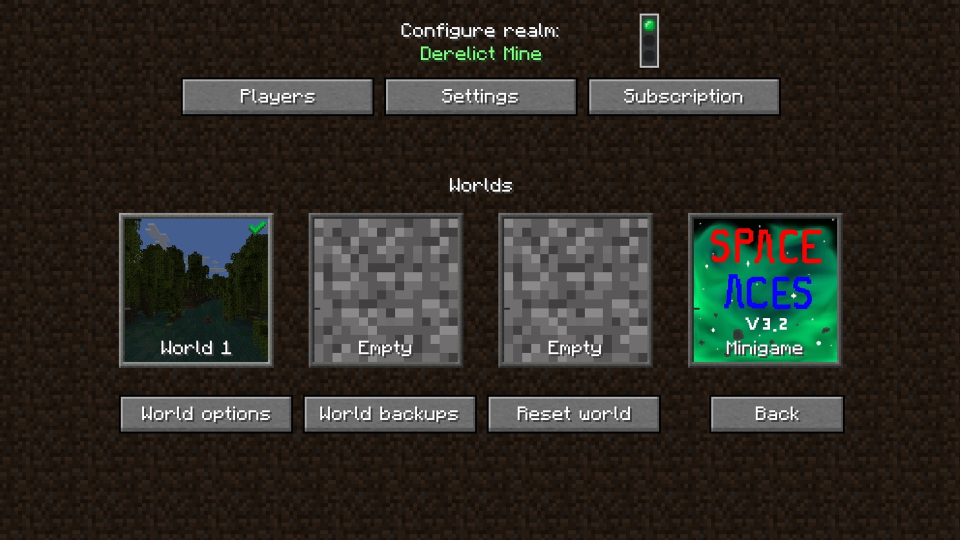 Minecraft Realms - Configure Realm menu options