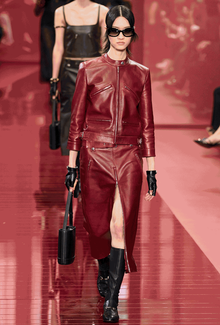 Leather glove outfit ideas shown in a gif of runway images from the spring/summer 2025 shows.