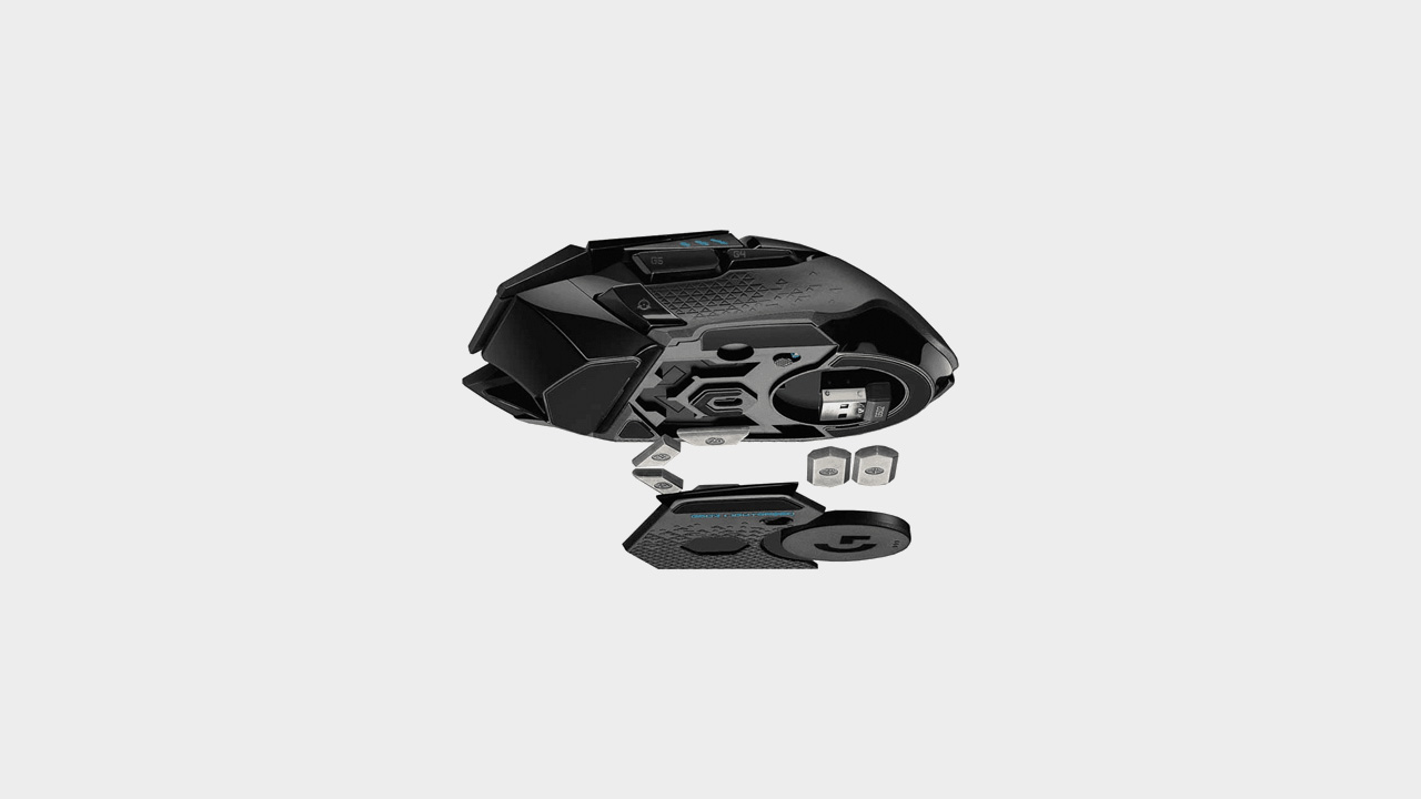 Logitech G502 Lightspeed Wireless mouse on a grey background