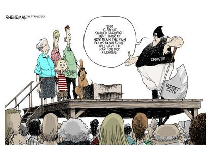 Political cartoon Chris Christie budget cuts