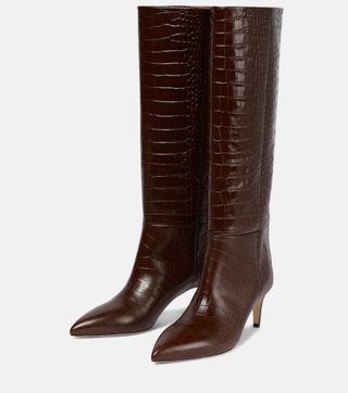 Croc-Effect Leather Knee-High Boots