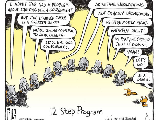 Political cartoon GOP shutdown 12 step