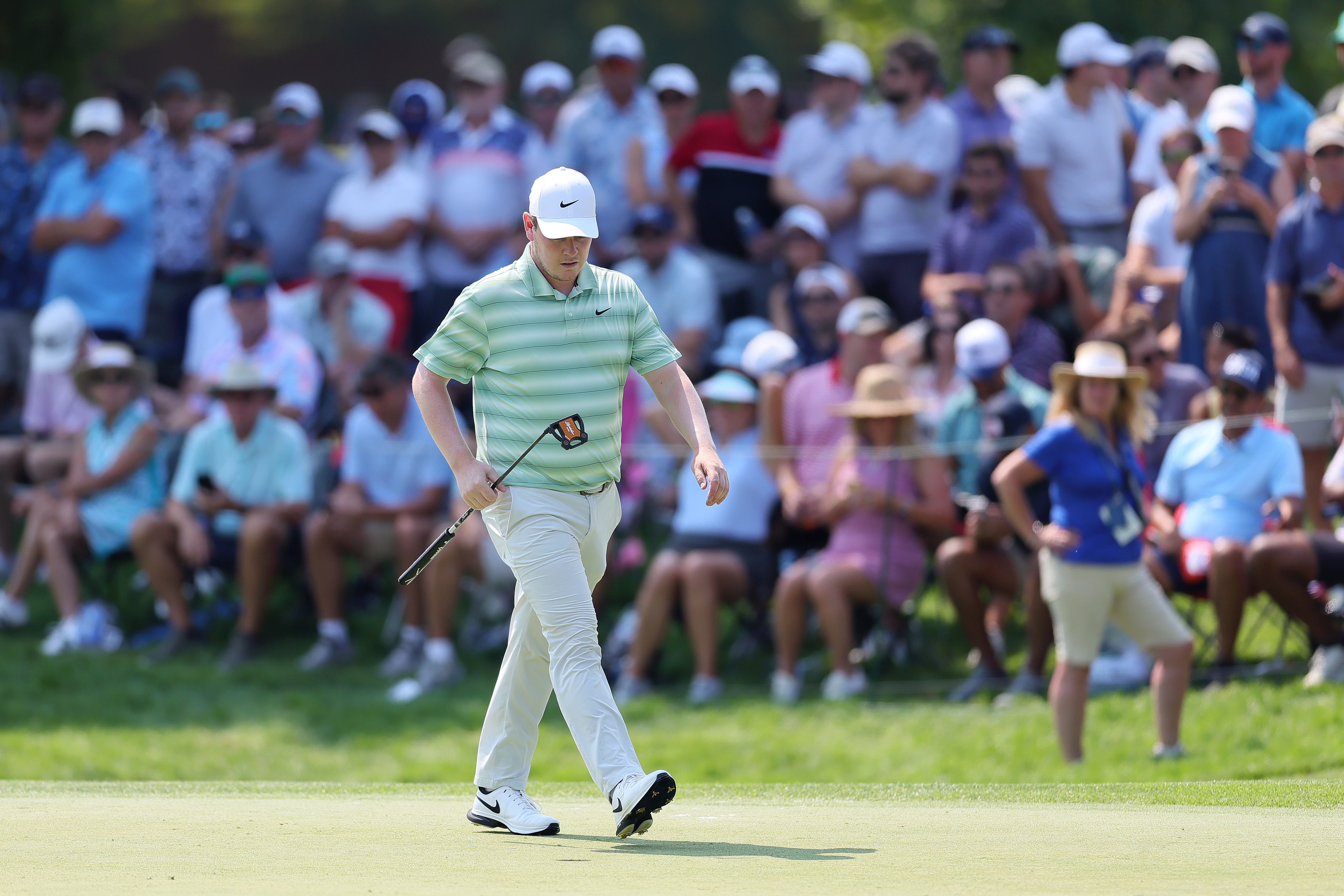 Robert MacIntyre of Scotland walks the sixth green during the third round of the BMW Championship 2026 at Bellerive Country Club (Photo by Alex Slitz/Getty Images)