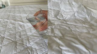 Pouring water over the John Lewis Soft Touch Washable Quilted Mattress Protector