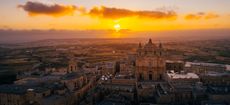 Aerial view of Mdina at sunrise in Malta