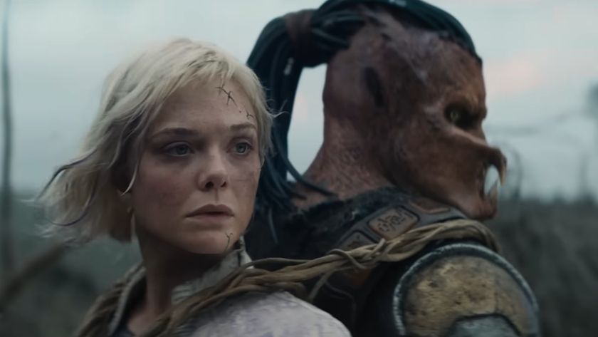 Elle Fanning and Dimitrius Schuster-Koloamatangi in the Predator: Badlands trailer.