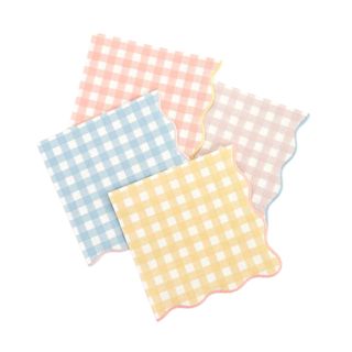 Four pastel colored gingham napkins