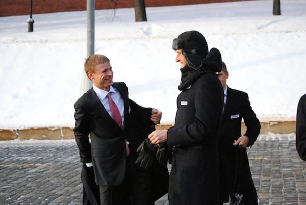 Vladimir Karpets kept warm with a big hat